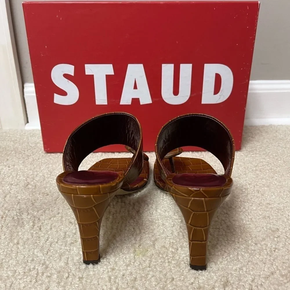 STAUD Luna Croc-Embossed Leather Mules